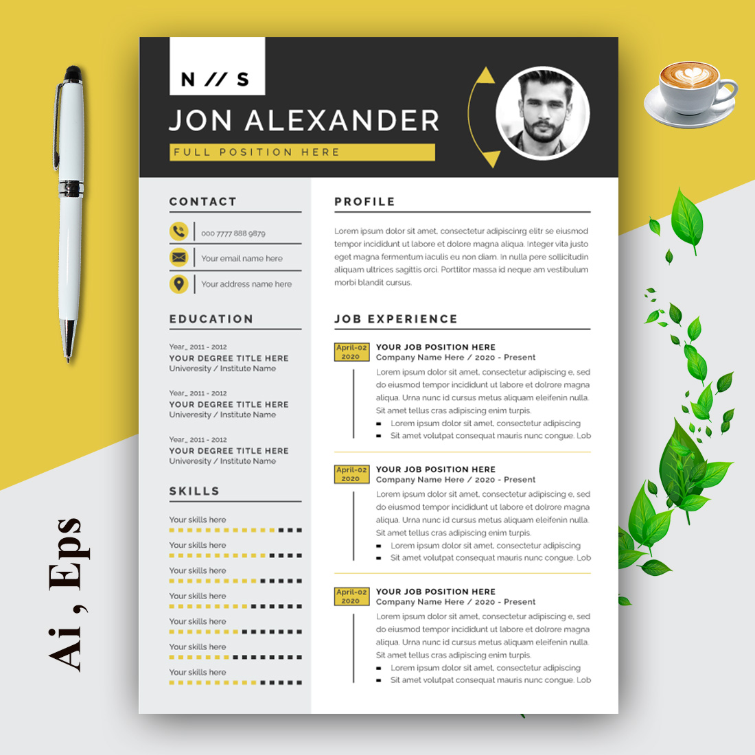 Resume Layout with Yellow and Black Header cover image.