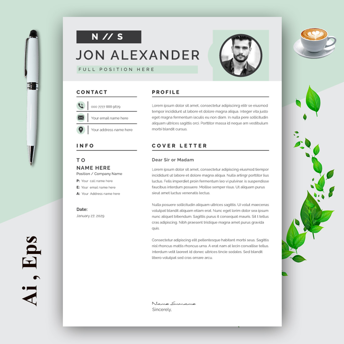 Green Resume Layout preview image.