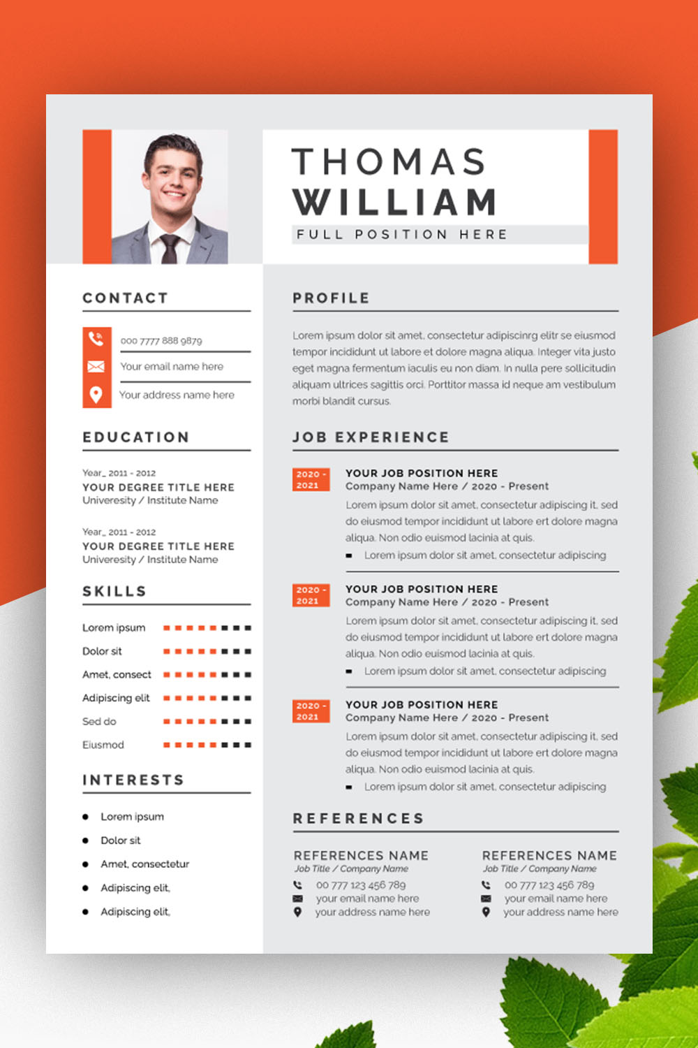 Modern Resume Template Layout pinterest preview image.