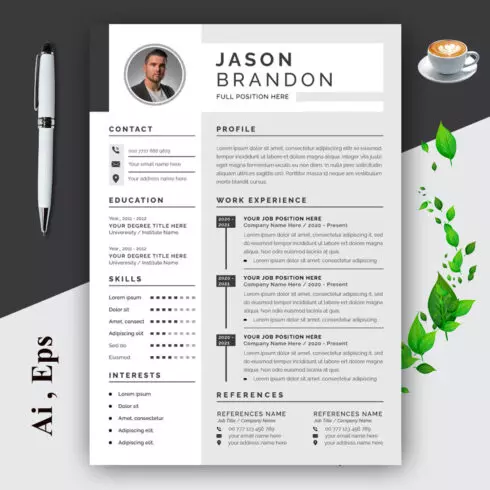 Black and White Resume and Cover Letter Layout Set with Gray Sidebar cover image.