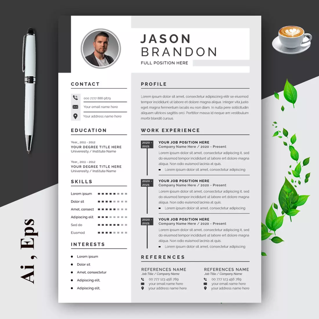 Black and White Resume and Cover Letter Layout Set with Gray Sidebar cover image.