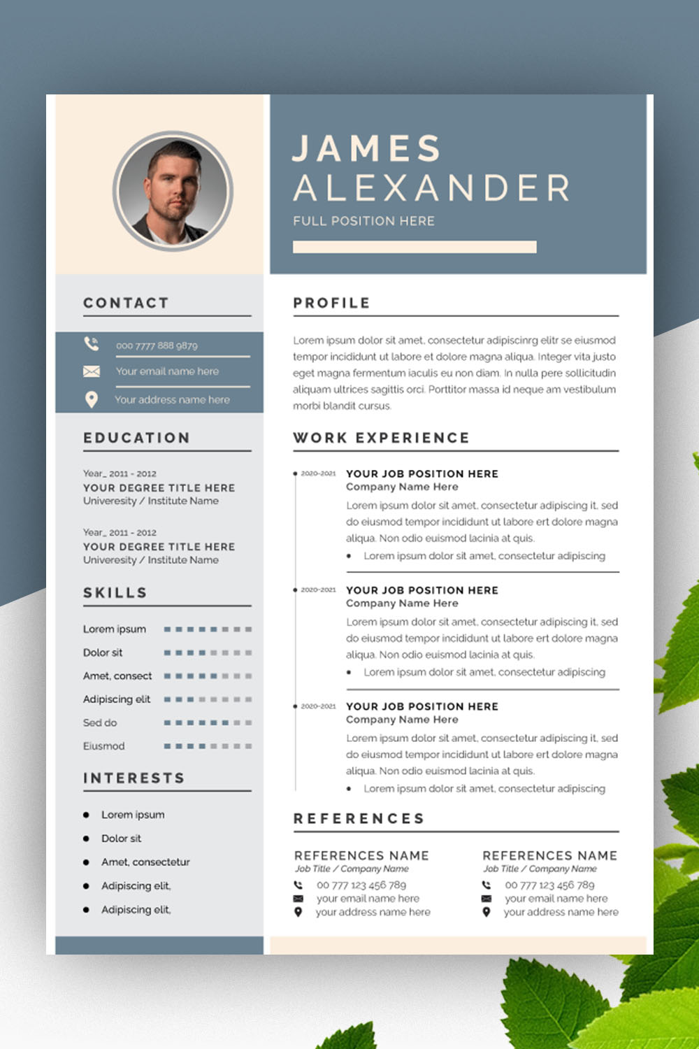 Resume and Cover Letter Layout with Blue pinterest preview image.