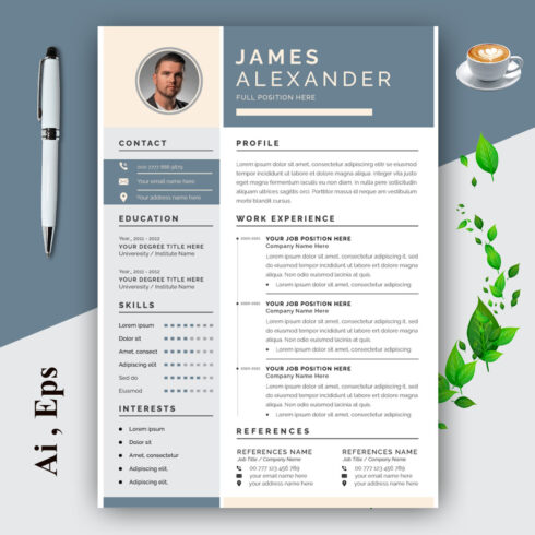 Resume and Cover Letter Layout with Blue cover image.