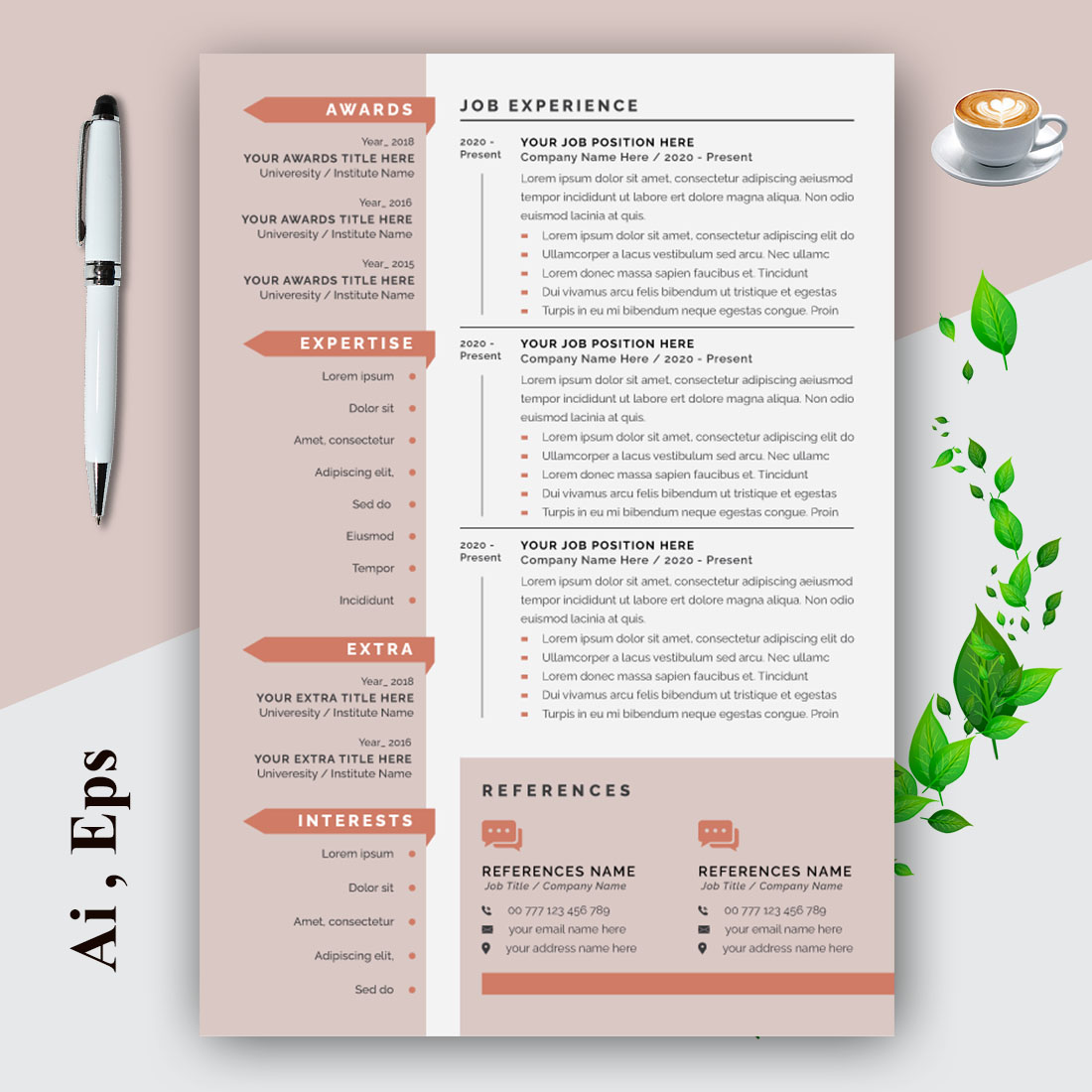 Resume and Cover Letter Layout Pink Elements preview image.