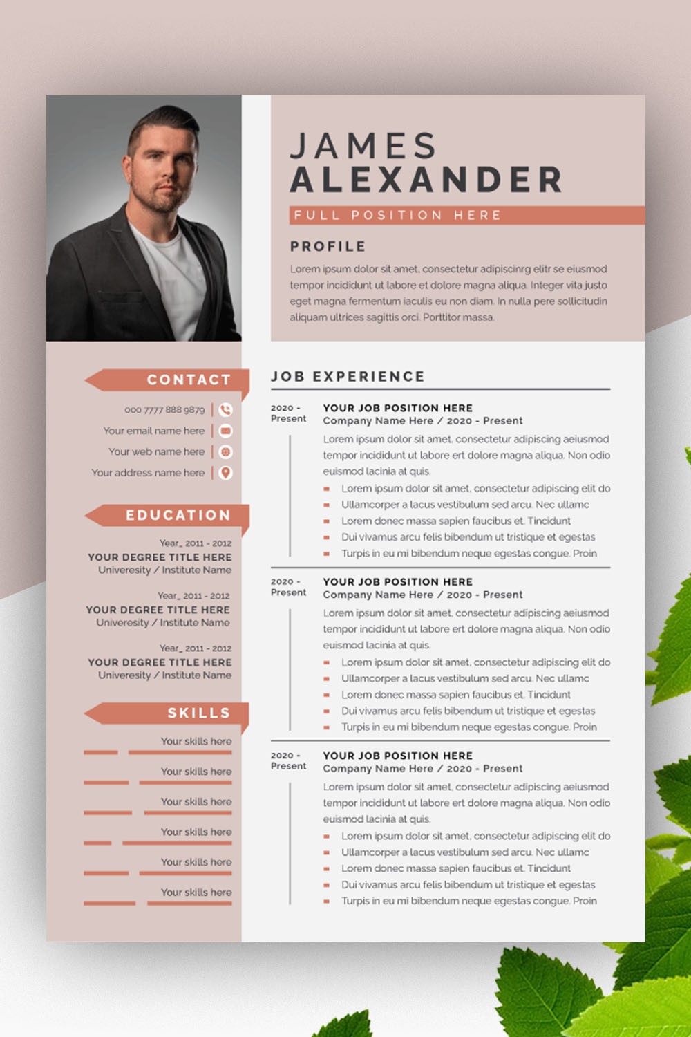 Resume and Cover Letter Layout Pink Elements pinterest preview image.
