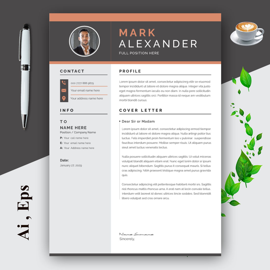 Resume Layout Set with Black Header preview image.