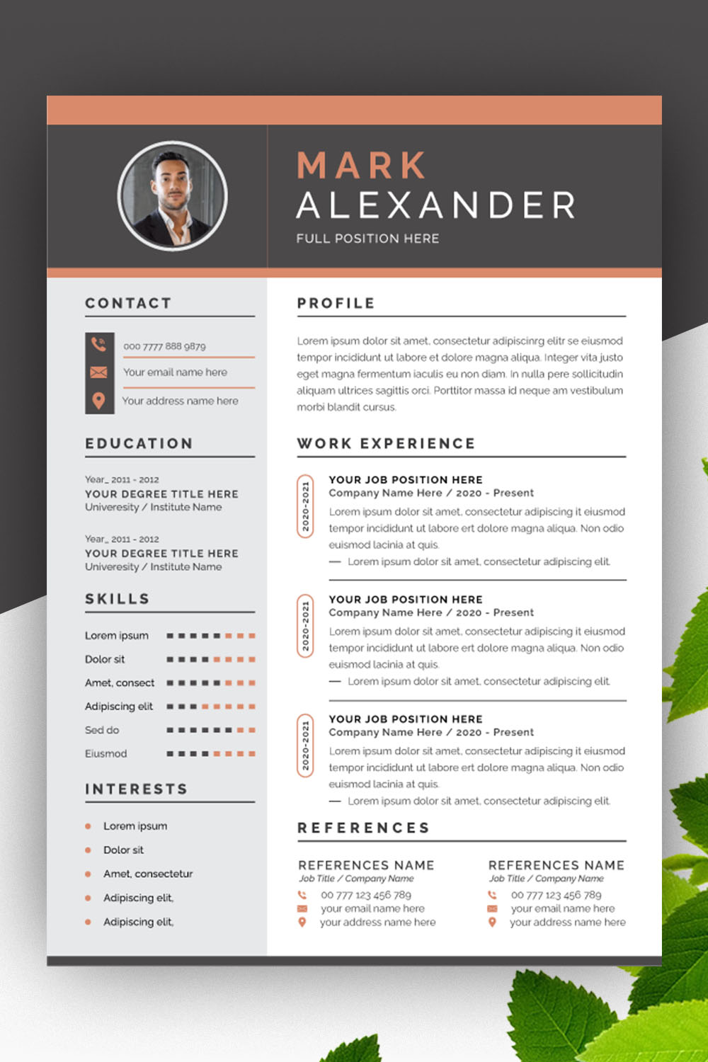 Resume Layout Set with Black Header pinterest preview image.