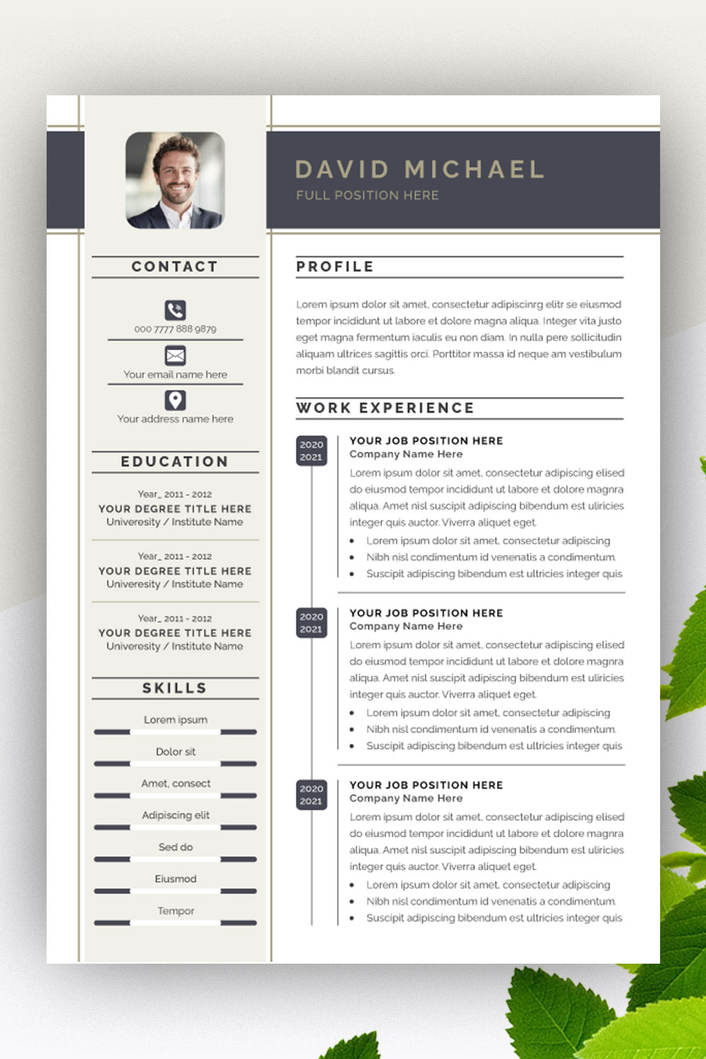 Black and White Minimalist Creative Resume Layout pinterest preview image.