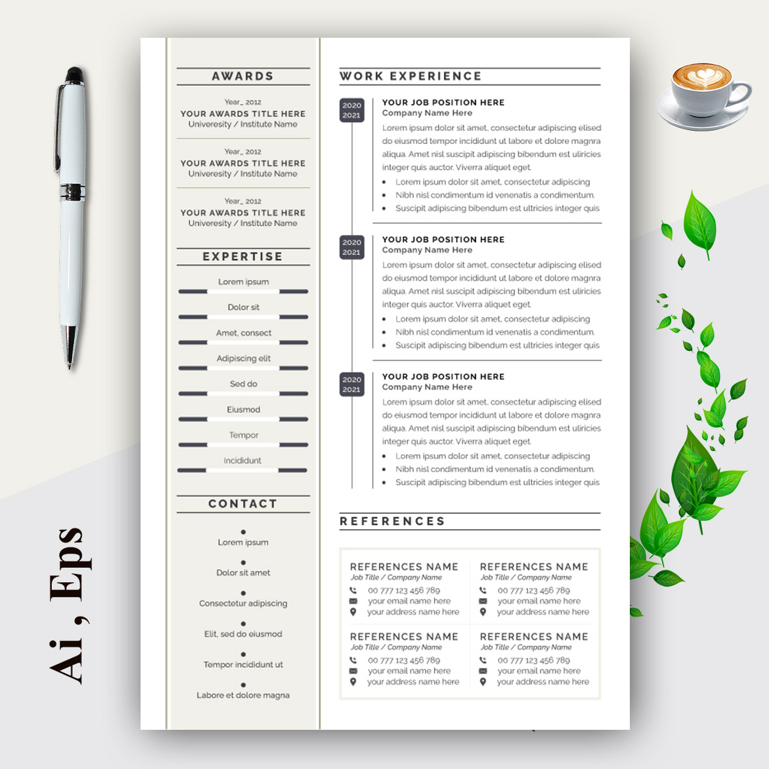 Black and White Minimalist Creative Resume Layout preview image.