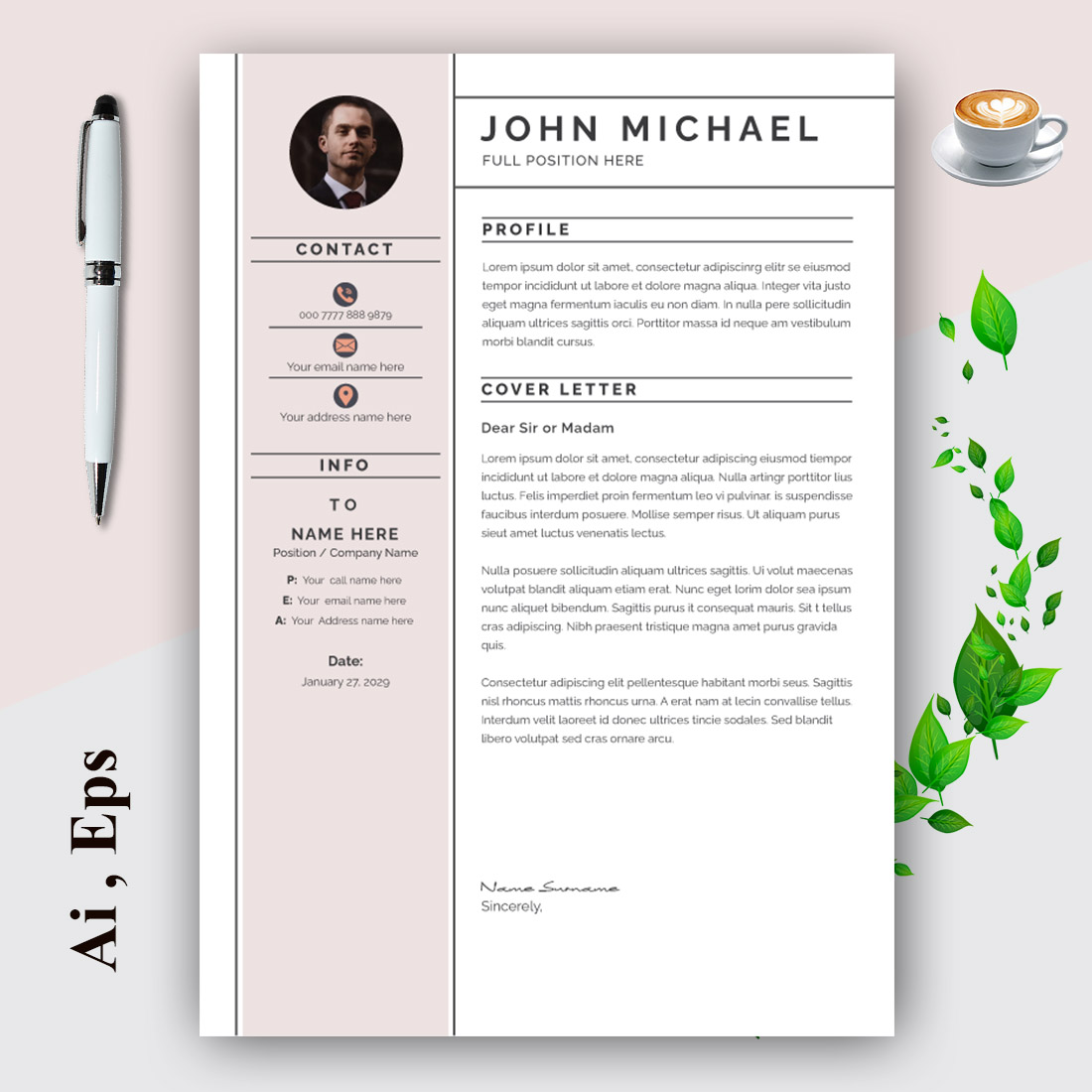 Simple and Elegant Resume Layout preview image.