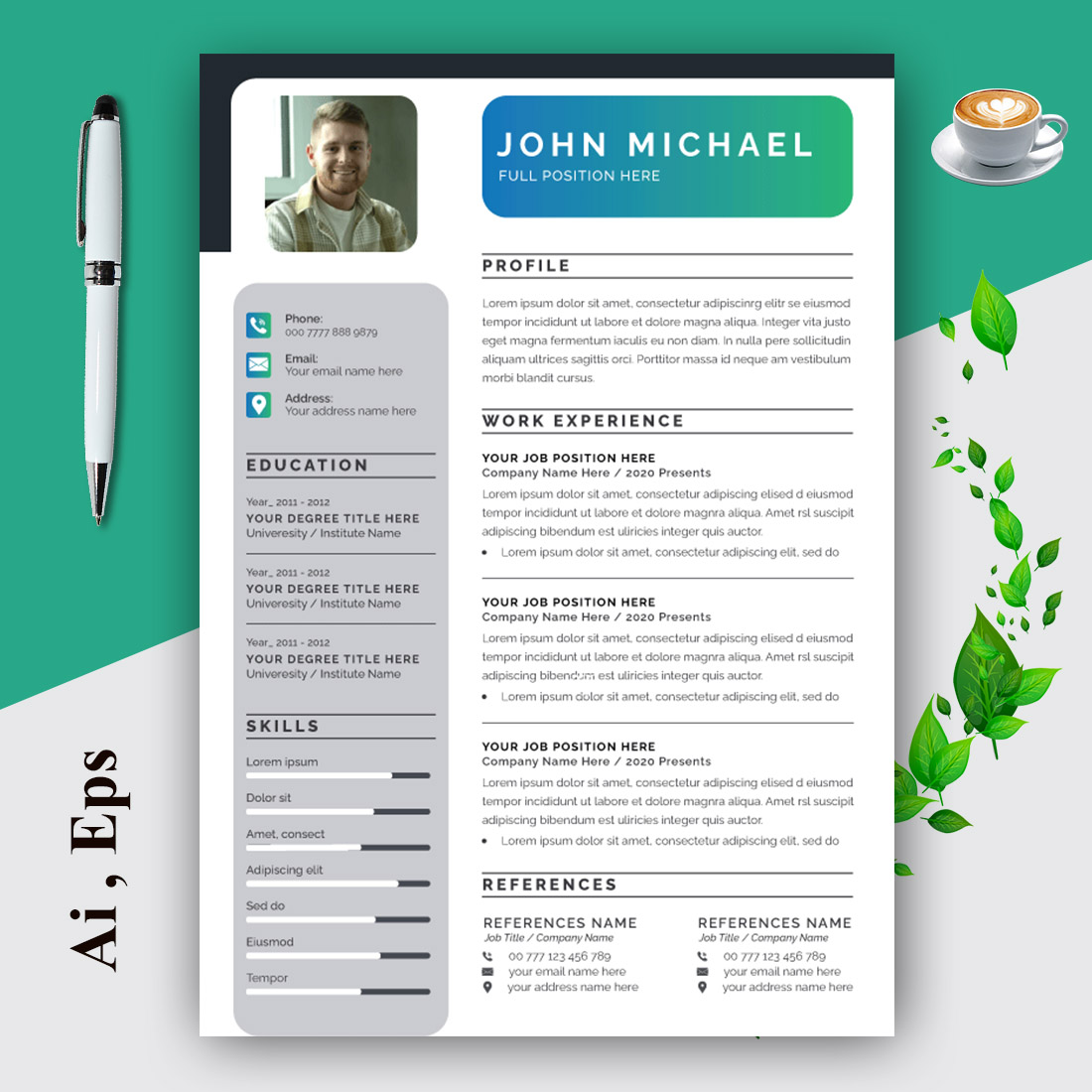 Resume Layout with Green Accents cover image.