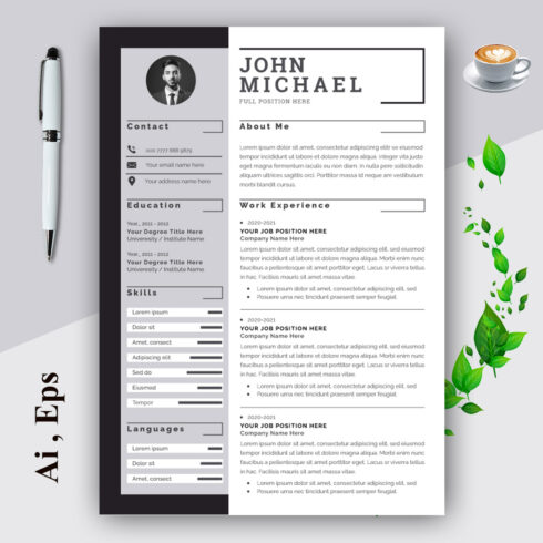 Black and White Minimalist Creative Resume Layout cover image.