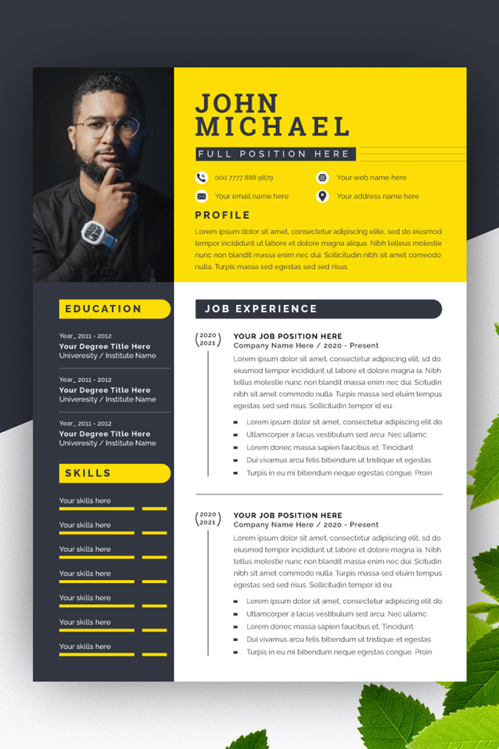 Resume Layout Set with Black and Yellow Elements pinterest preview image.