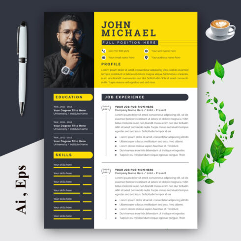 Resume Layout Set with Black and Yellow Elements cover image.
