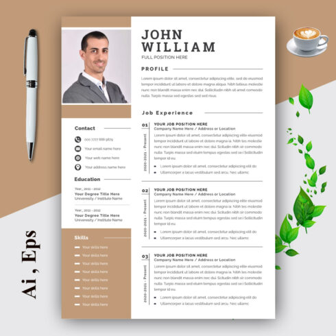 Resume and Cover Letter Layout with Tan Sidebar cover image.