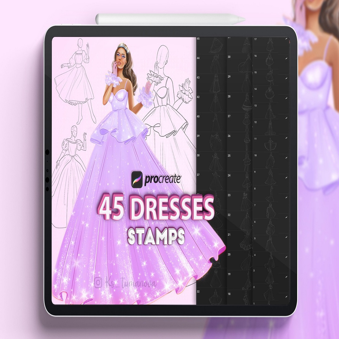 Procreate dresses stamps preview image.