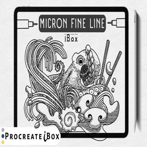 Procreate micron fine line 25 brushes ProcreateiBox cover image.