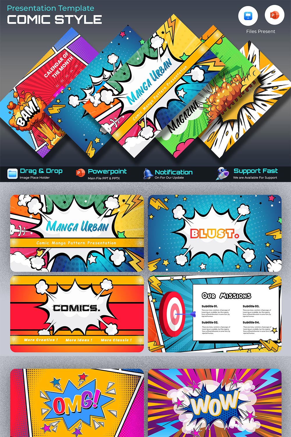 Comic Style Bundle Presentation Template pinterest preview image.