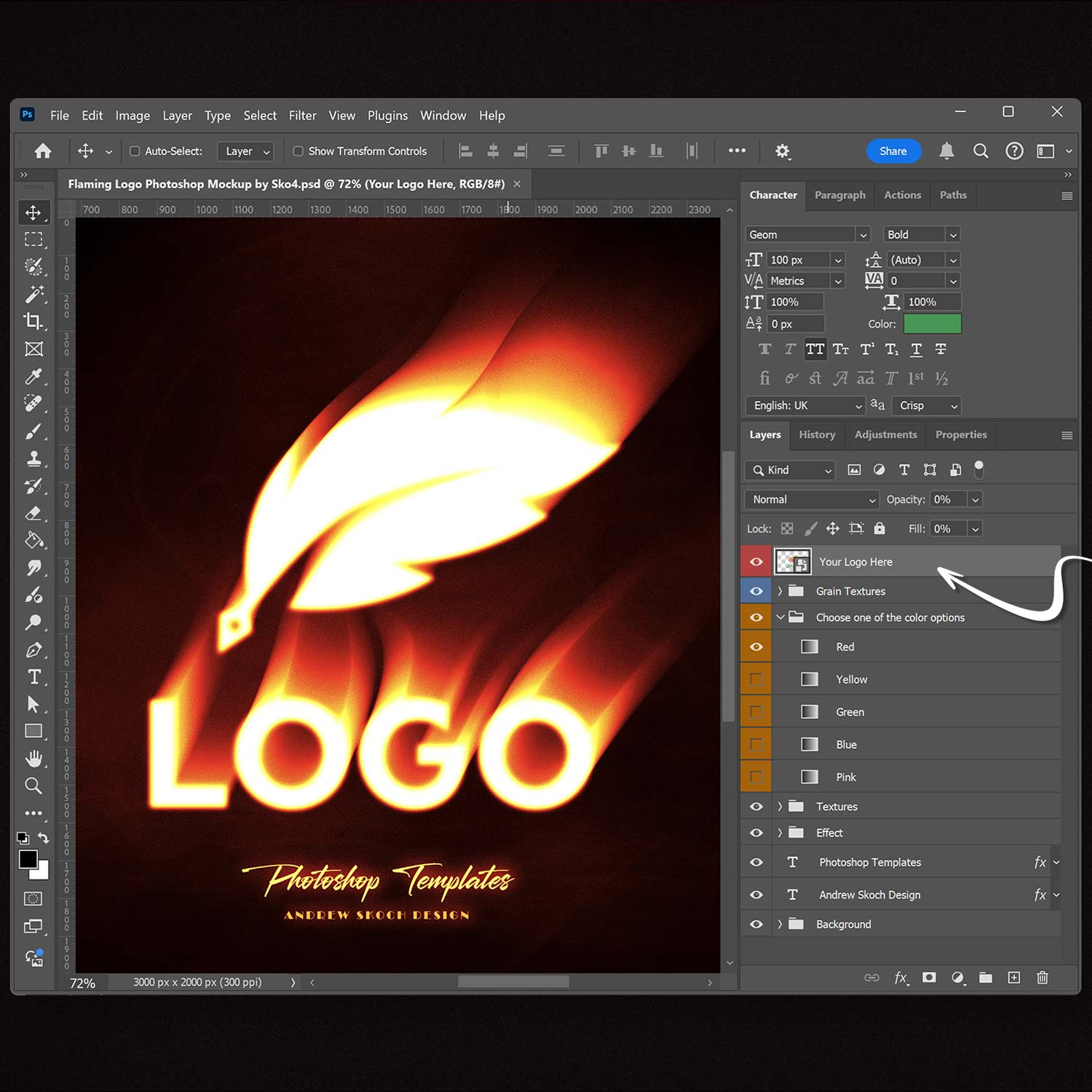Flaming Logo Photoshop Mockup preview image.