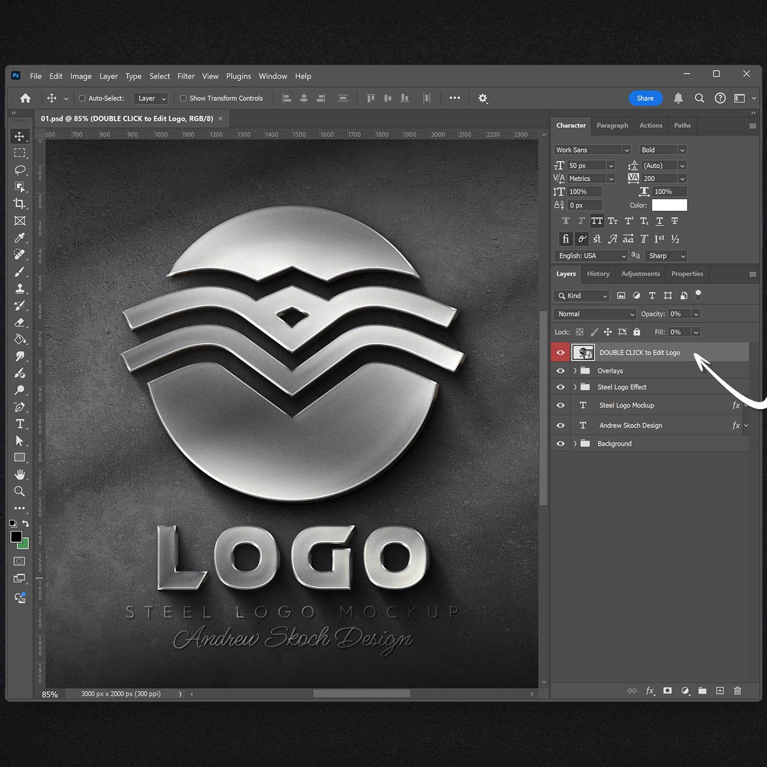 Steel Logo Photoshop Mockup preview image.