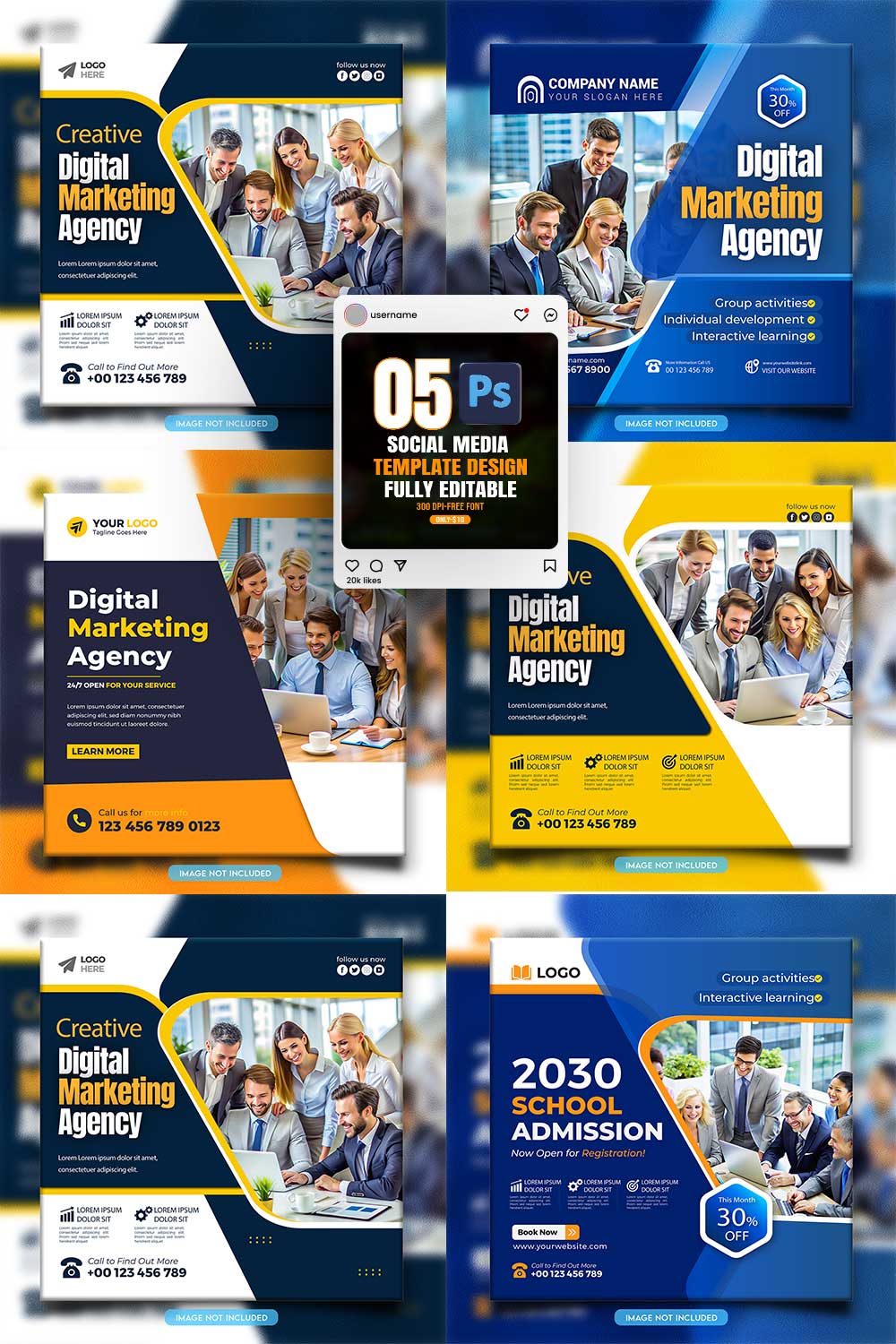 social media banner or post template bundles fully editable pinterest preview image.