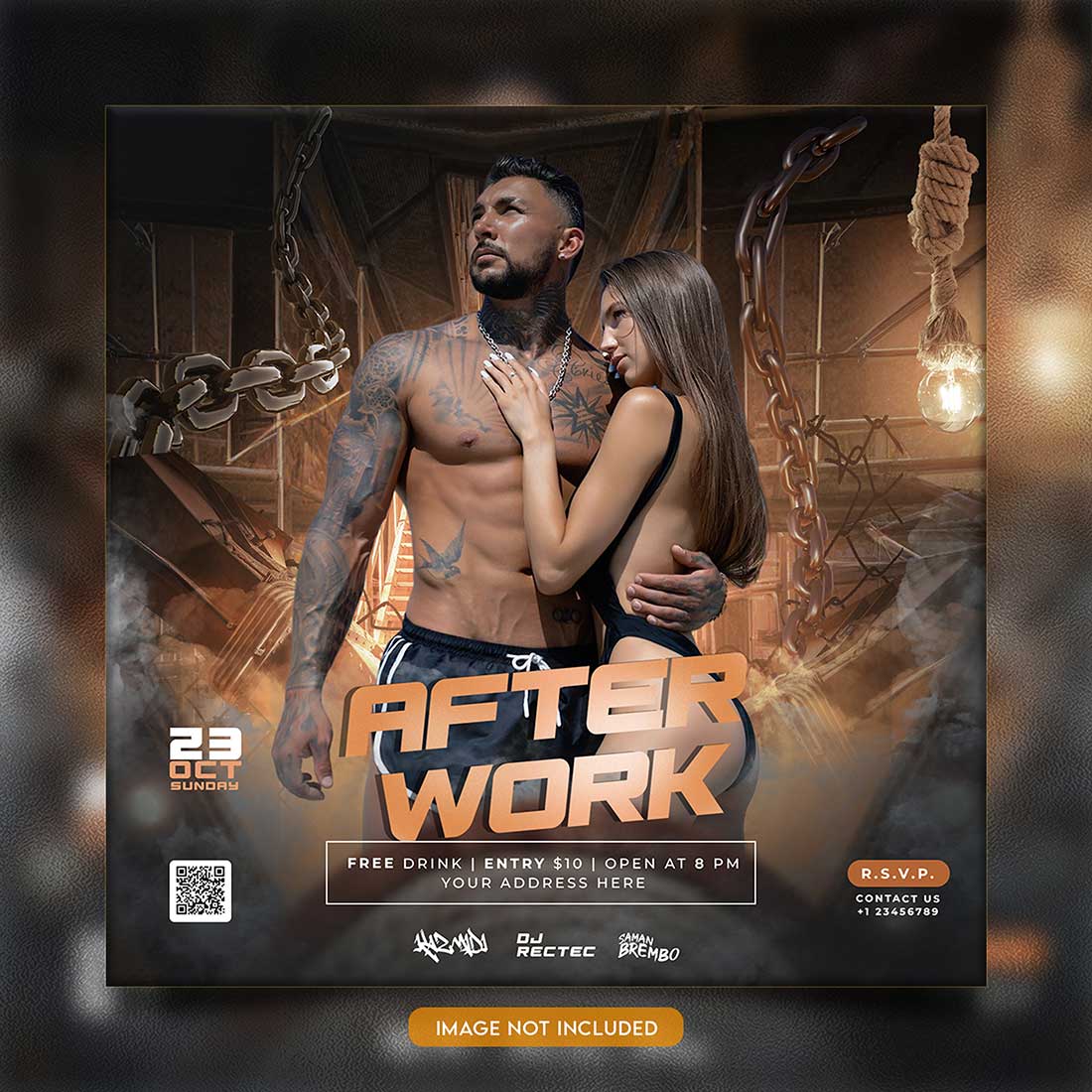 Premium Bundle Night dj party club flyer social media and Instagram post template preview image.