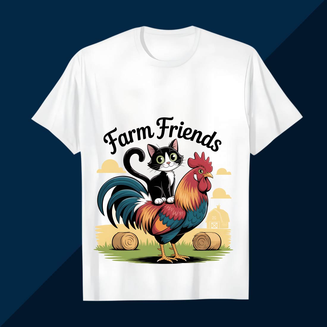 2 farm friends cat and rooster t shirt design 1 312