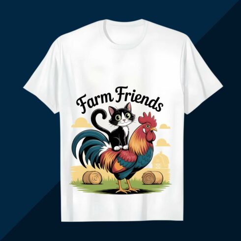 Farm Friends Cat and Rooster T-Shirt Design BBQ T shirt Design cover image.
