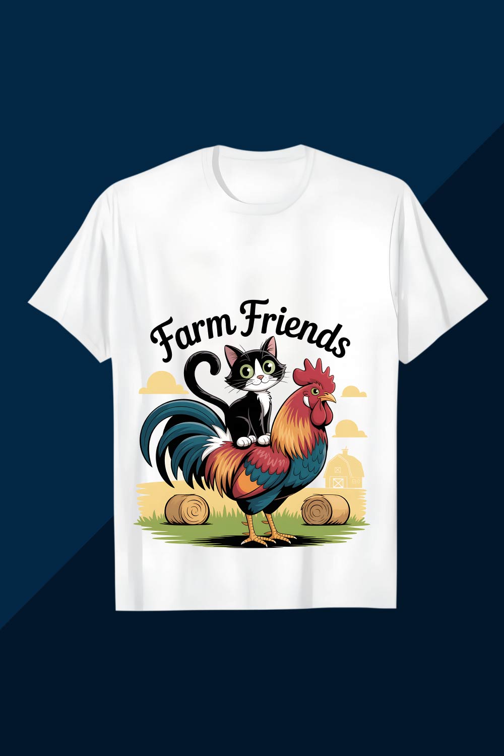 Farm Friends Cat and Rooster T-Shirt Design BBQ T shirt Design pinterest preview image.