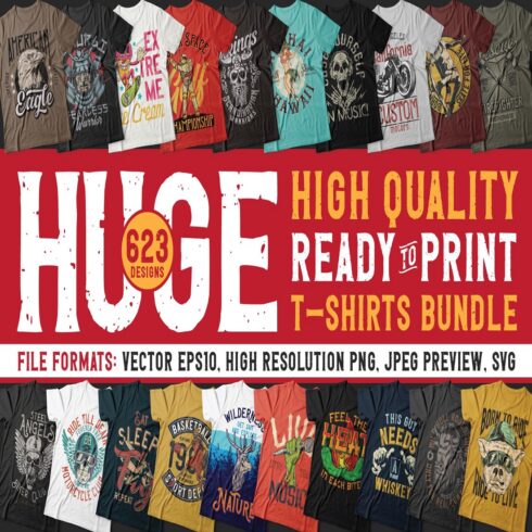 Huge 623 T-shirt Designs Bundle cover image.