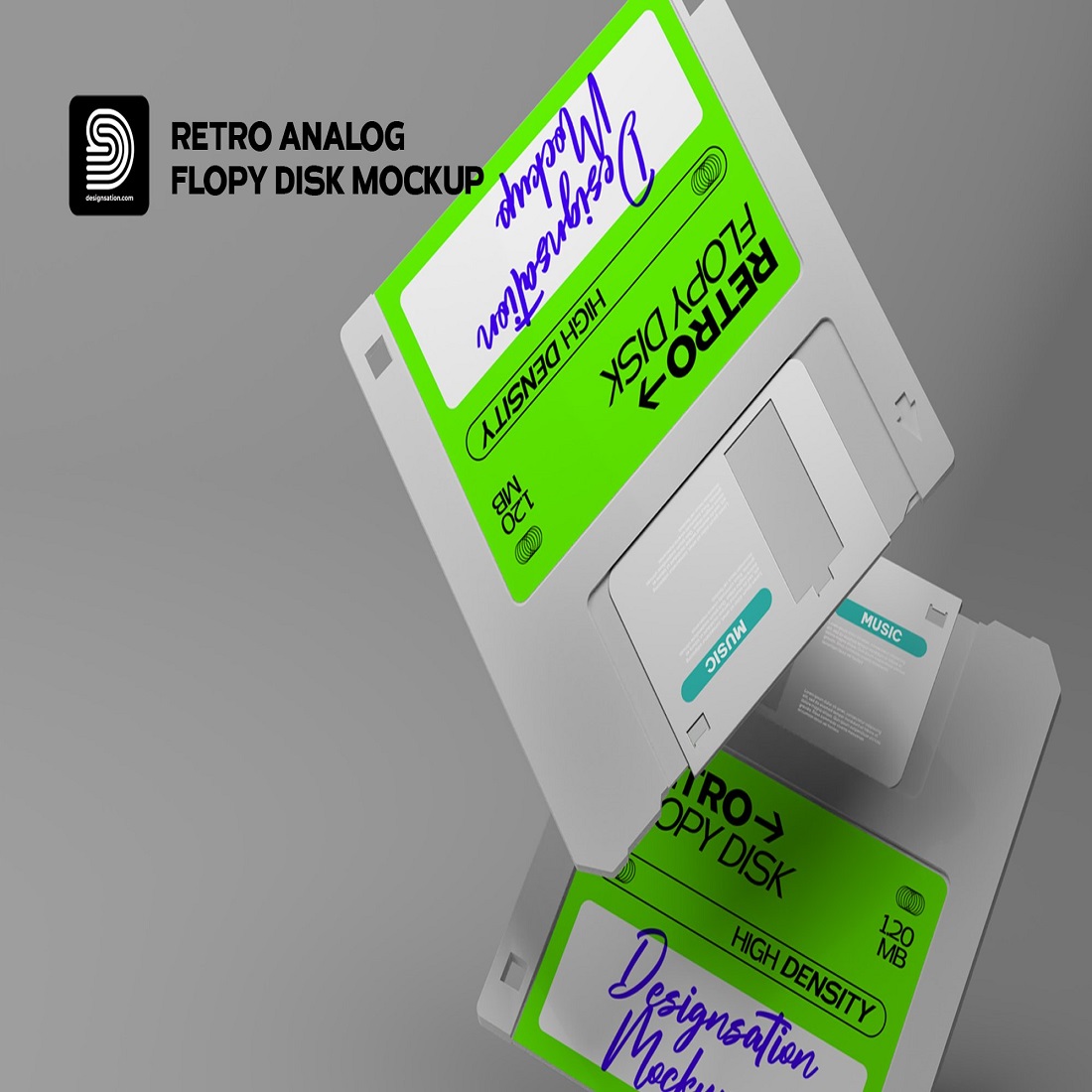 Analog Floppy Disk 3D Mockup preview image.