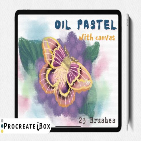 Procreate Oil pastel brushes with canvas ProcreateiBox cover image.