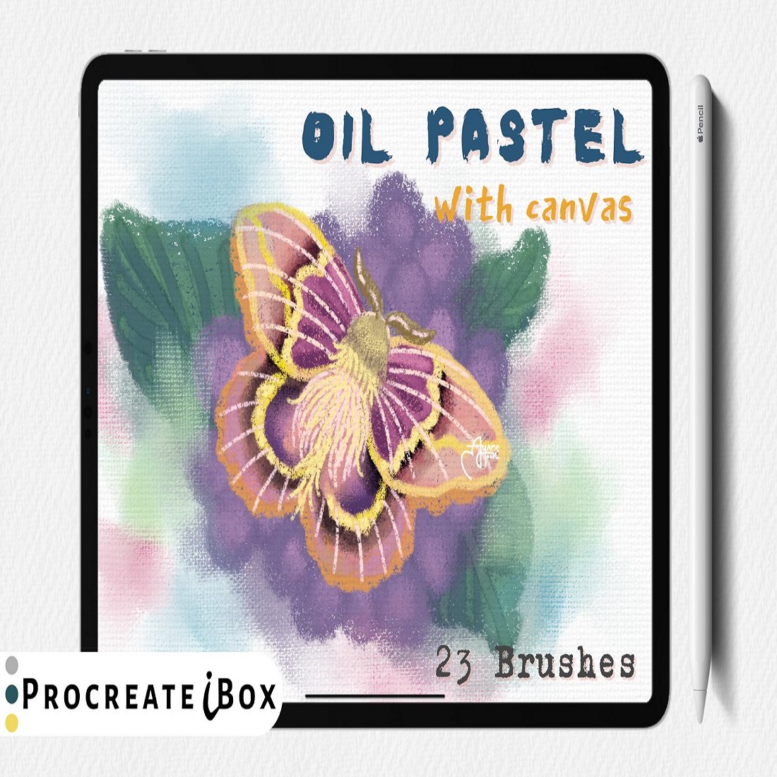 Procreate Oil pastel brushes with canvas ProcreateiBox cover image.