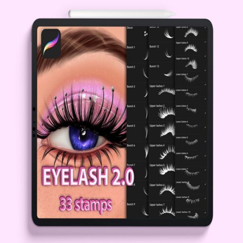 Procreate female eyelashes brushes cover image.