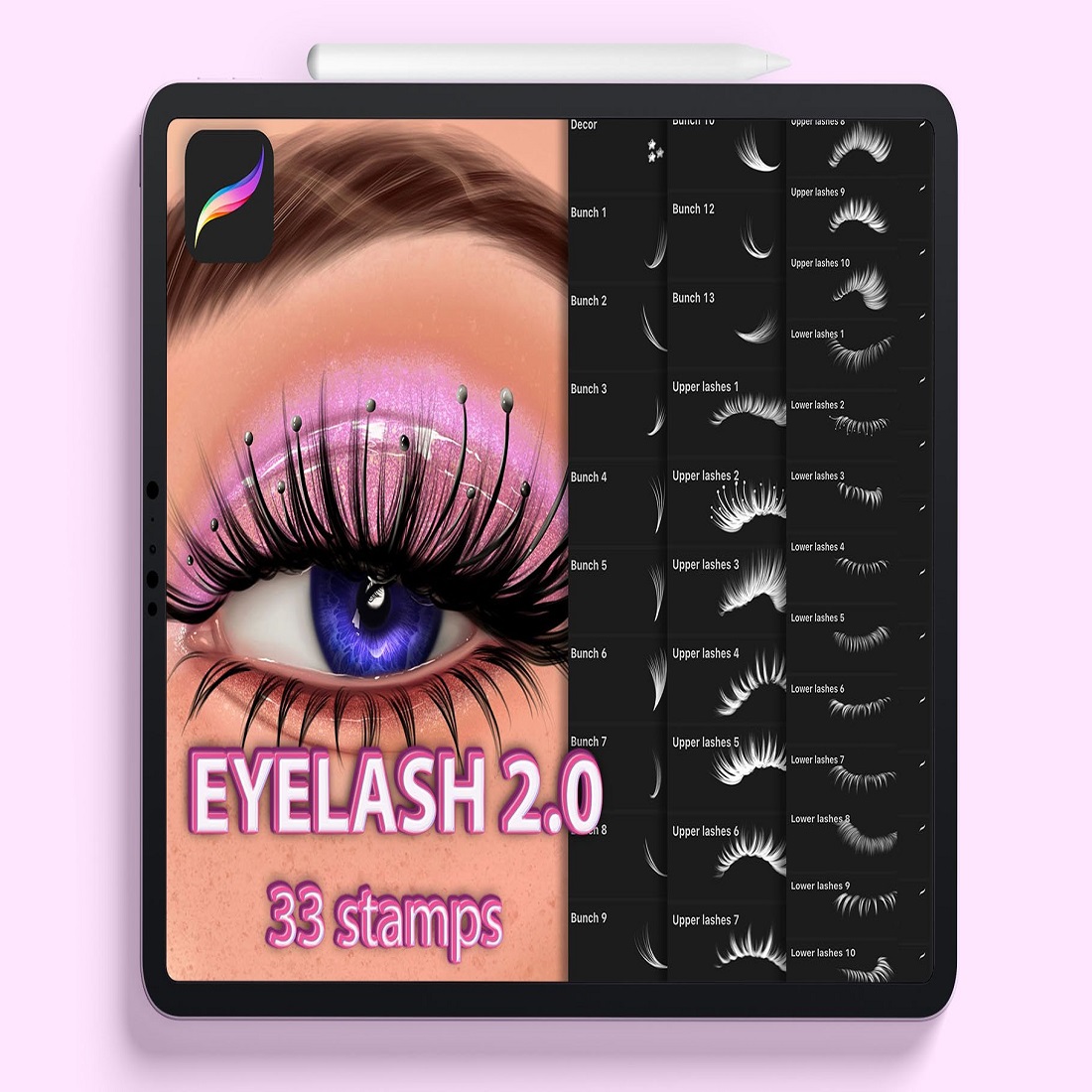 Procreate female eyelashes brushes cover image.