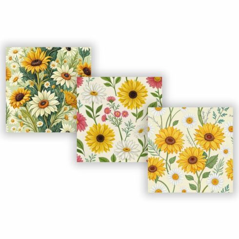 Sunflower & Daisy Fusion Pattern, Seamless Digital Paper - MasterBundles