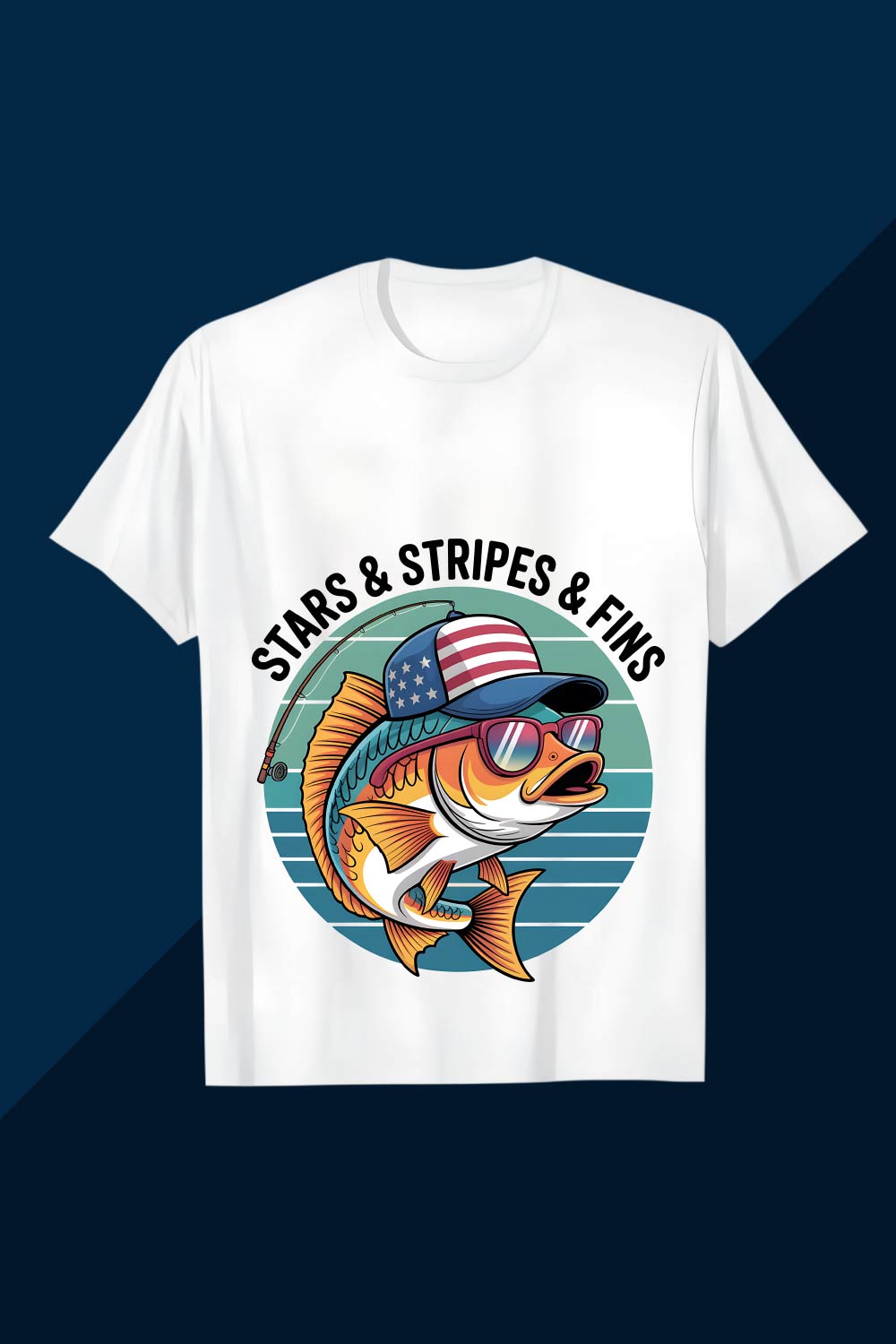 Stars & Stripes & Fins Fishing T-Shirt Design BBQ T shirt Design pinterest preview image.