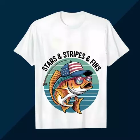 Stars & Stripes & Fins Fishing T-Shirt Design BBQ T shirt Design cover image.