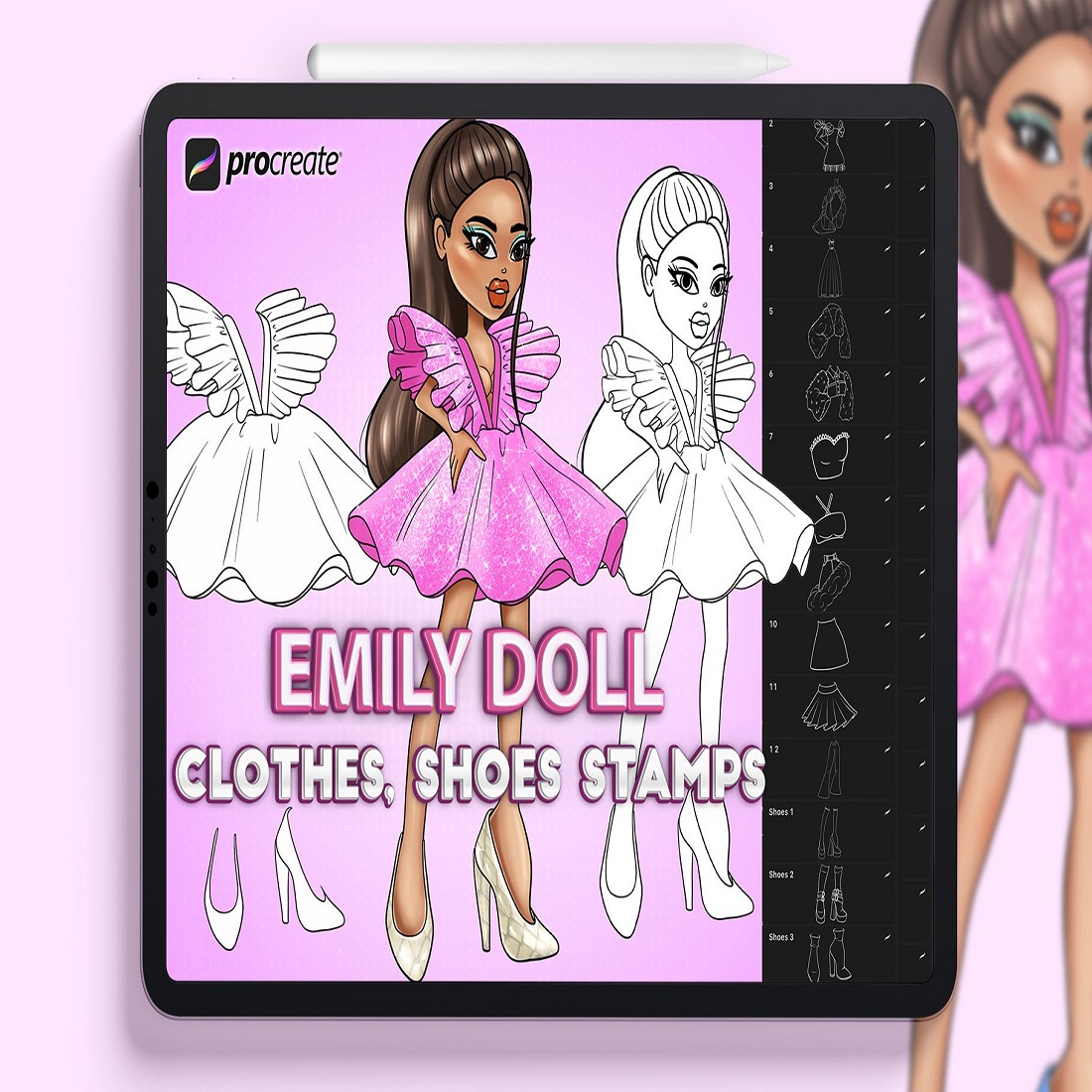 32 procreate clothes brushes. emily doll 964