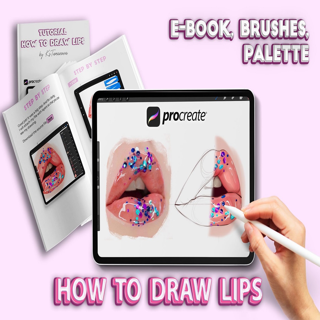 Procreate tutorial and Procreate brushes How to draw lips cover image.