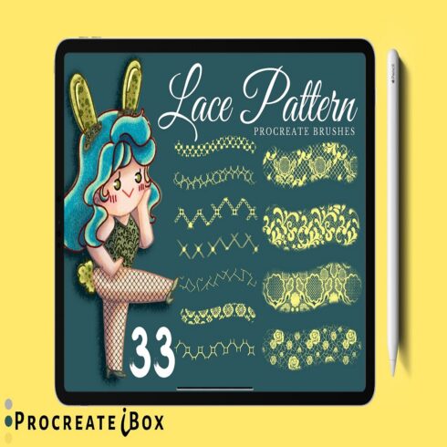 33 Lace pattern brushes for Procreate Seamless pattern cover image.
