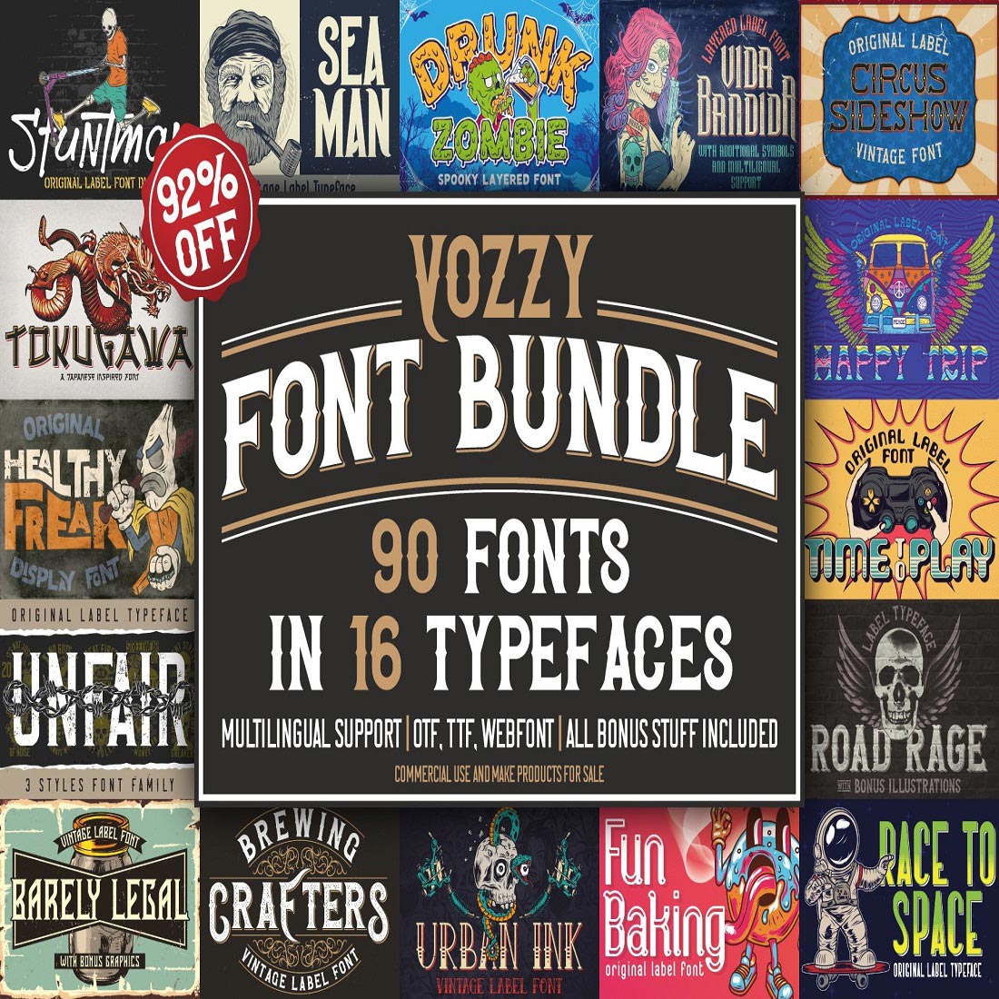Vozzyy Font Bundle 16 typefaces preview image.