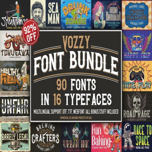 Vozzyy Font Bundle 16 typefaces cover image.