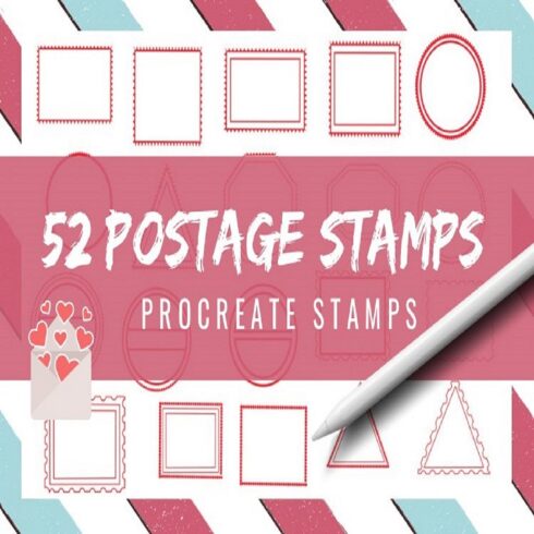 52 Postage stamp brushes for Procreate Postage border stamps cover image.
