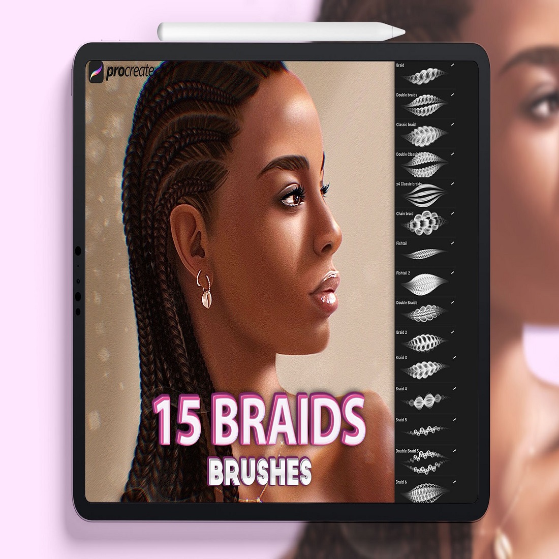 Procreate braids brushes cover image.