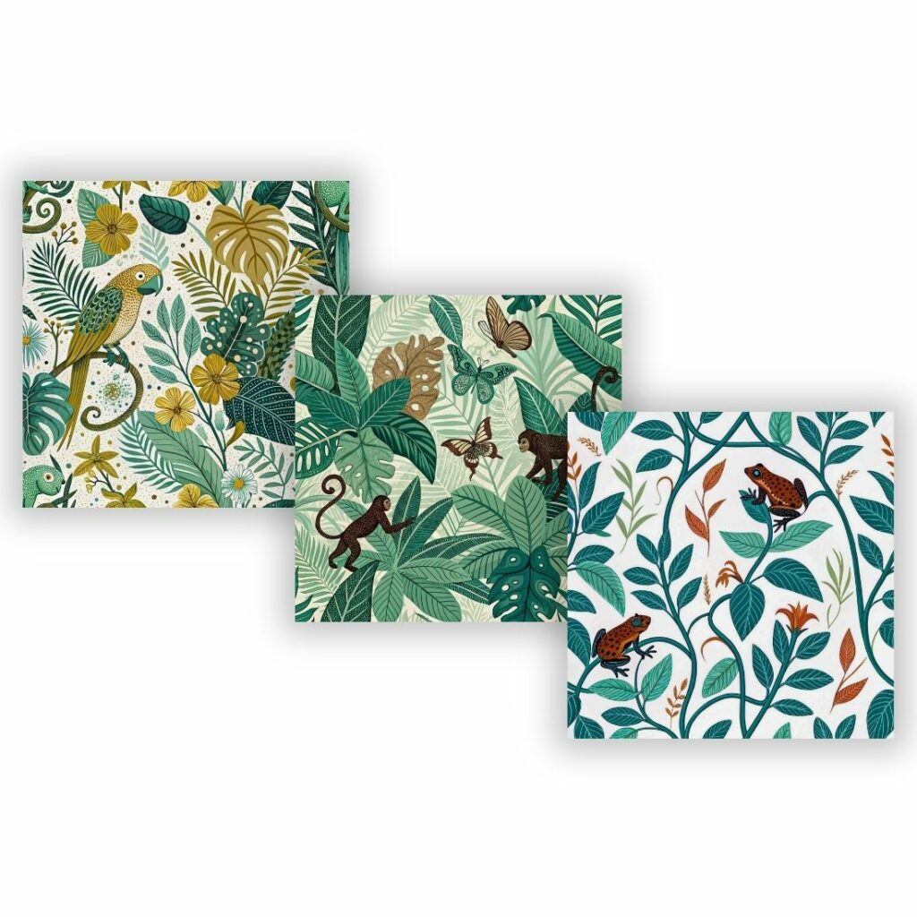 Tropical Rainforest Canopy Seamless Pattern – Hidden Wildlife & Parrots ...