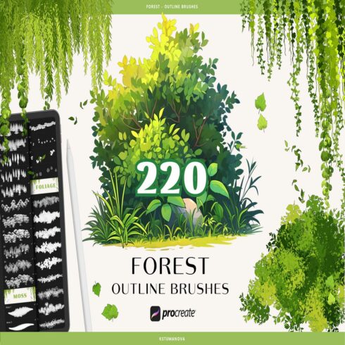 Forest outline procreate brushes Anime nature brushes cover image.