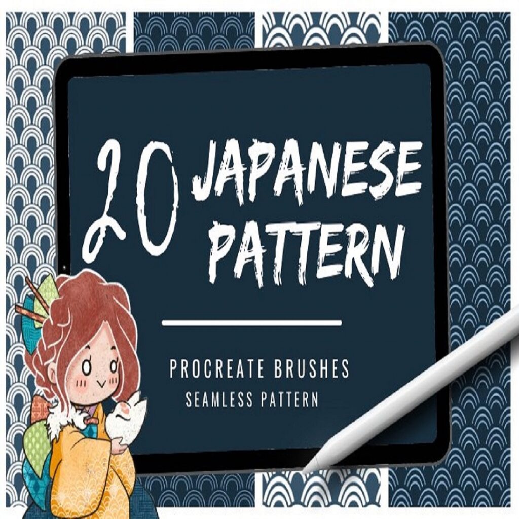 20 Japanese pattern brushes for Procreate Set - MasterBundles