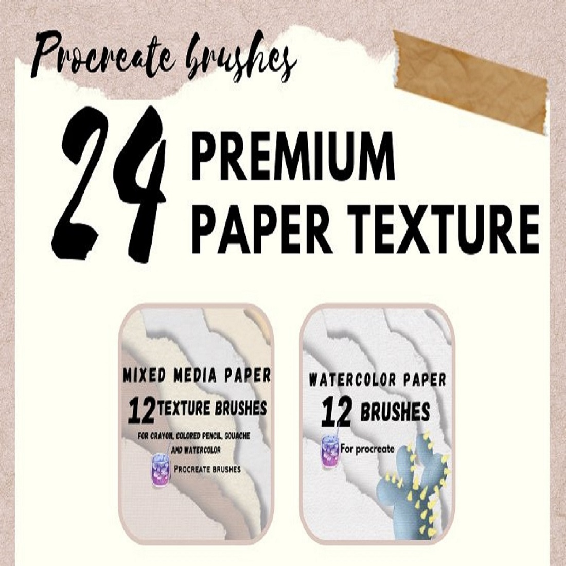 36 Premium paper texture brushes for Procreate preview image.