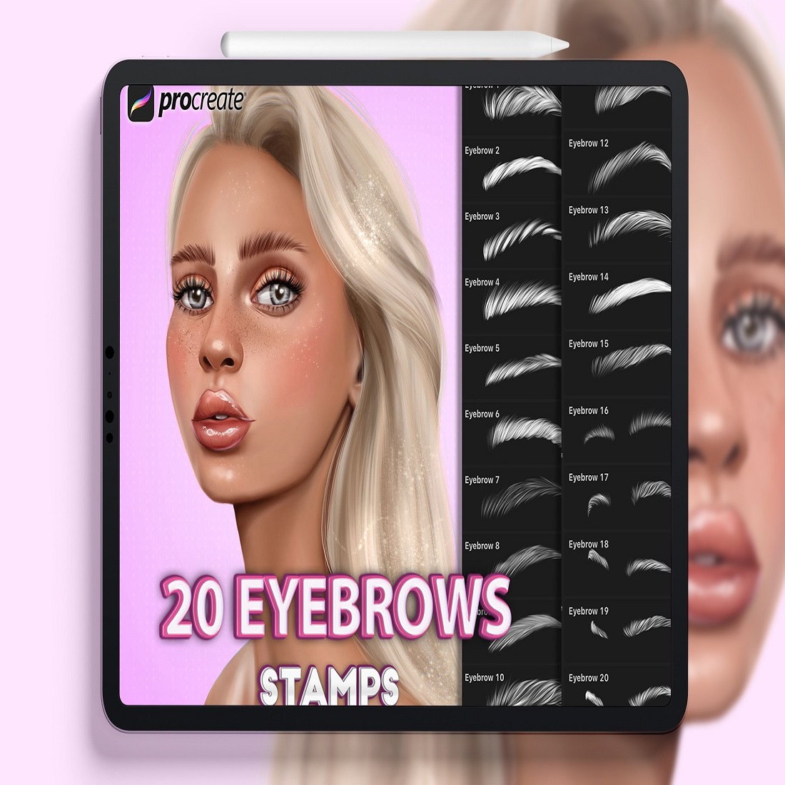 Procreate Eyebrows Stamps Brushes preview image.